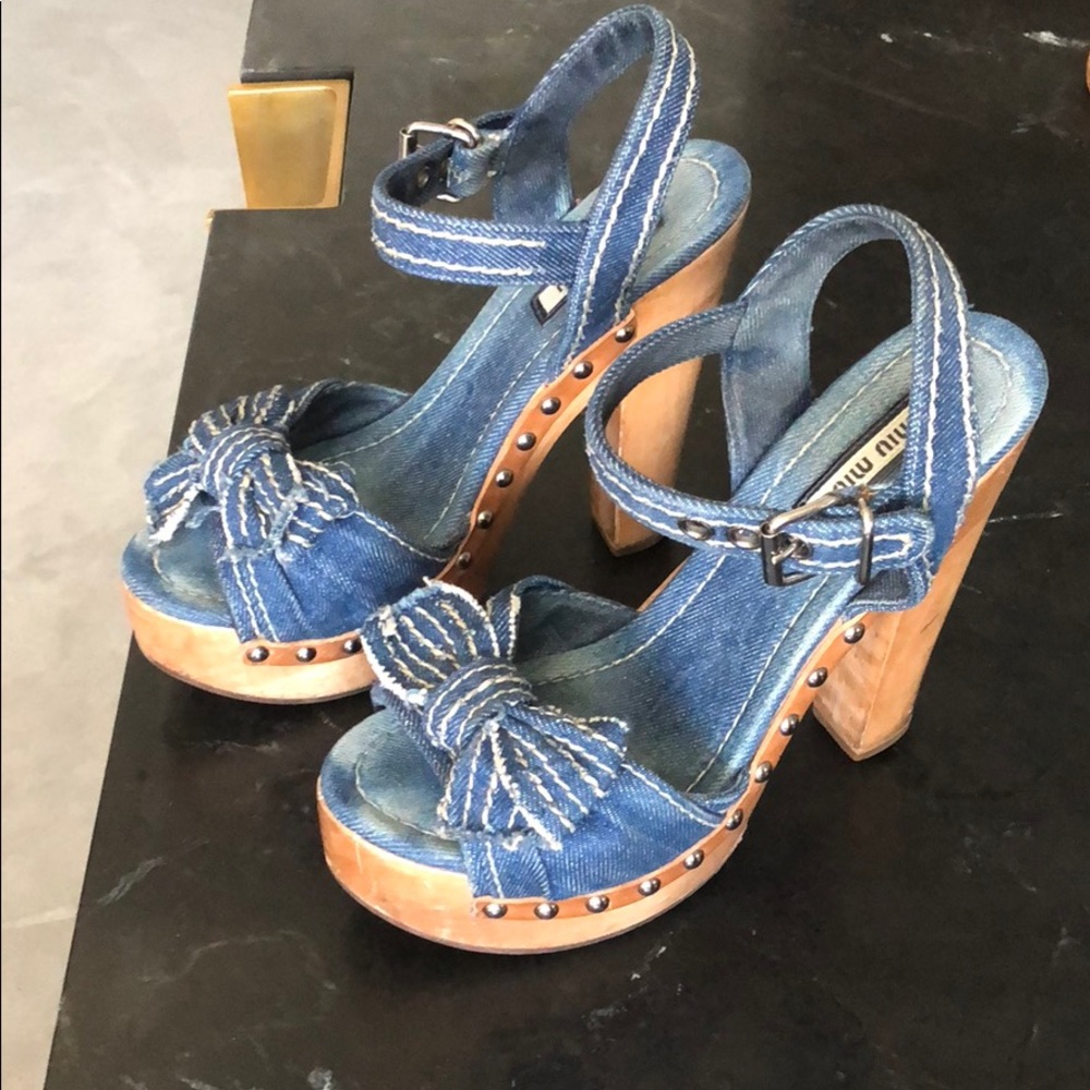 Miu Miu denim platform sandals